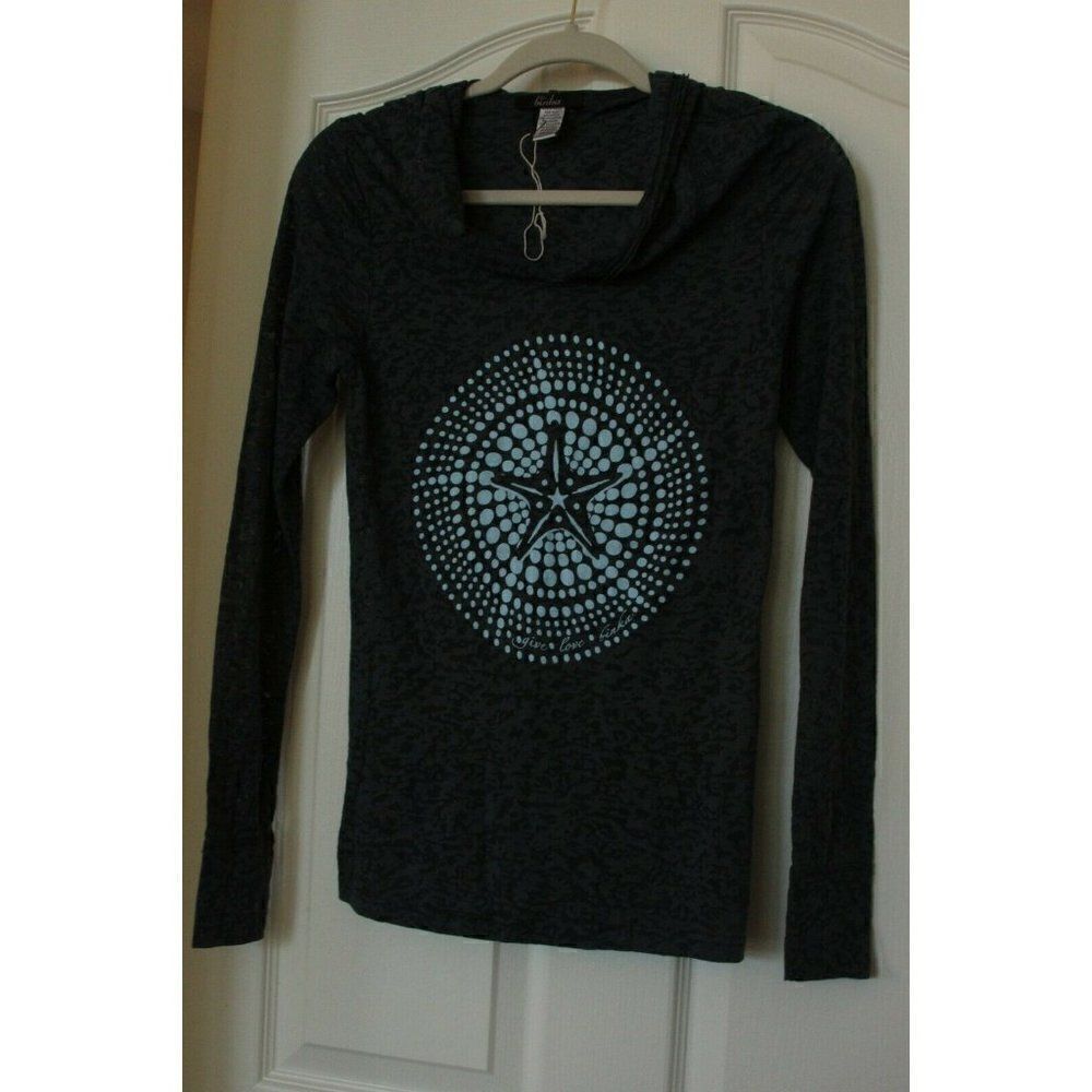 Binka Burnout Hoodie Top Gray Blue STARFISH Love Long Sleeves Small NWOT